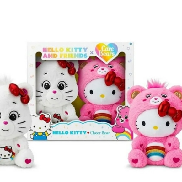 Hello Kitty Loves Cheer Bear 10" Collectible Care Bears Plush 2-Pack - Soft, Hug - Picture 3 of 6